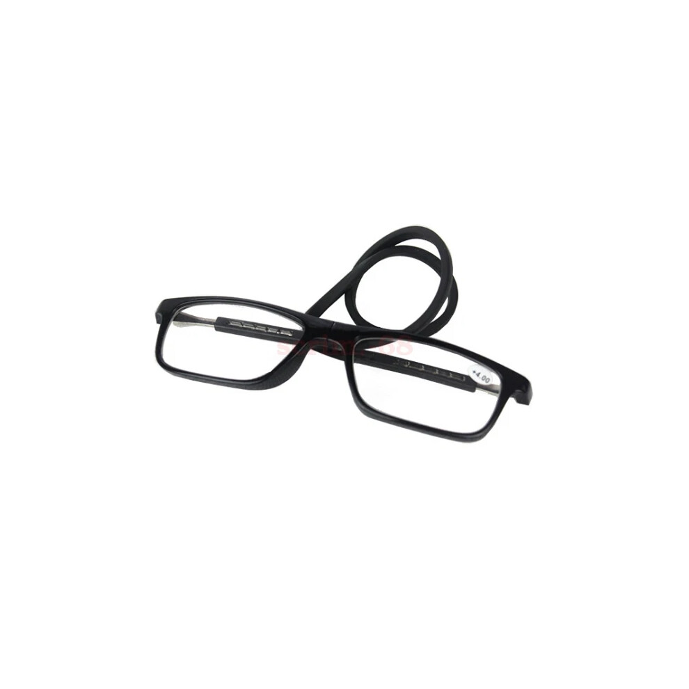 Black (+2.00 Strength, ) Hanging Folding Magnetic Reading Glasses Connect Neck Rope Eyeglasses
