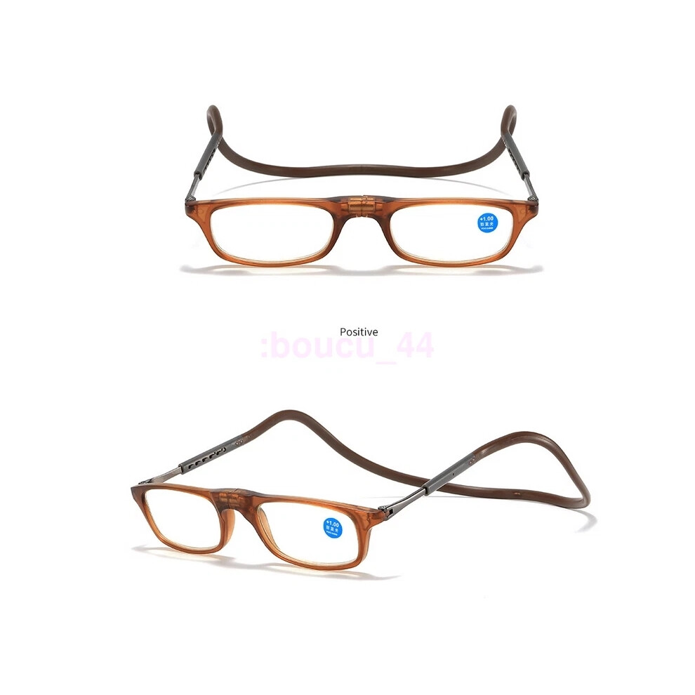 (Brown, +400) Magnetic Hanging Neck Reading Glasses Portable Reading Glasses For Women Men-image-OPC-PHF6WTD-NEW