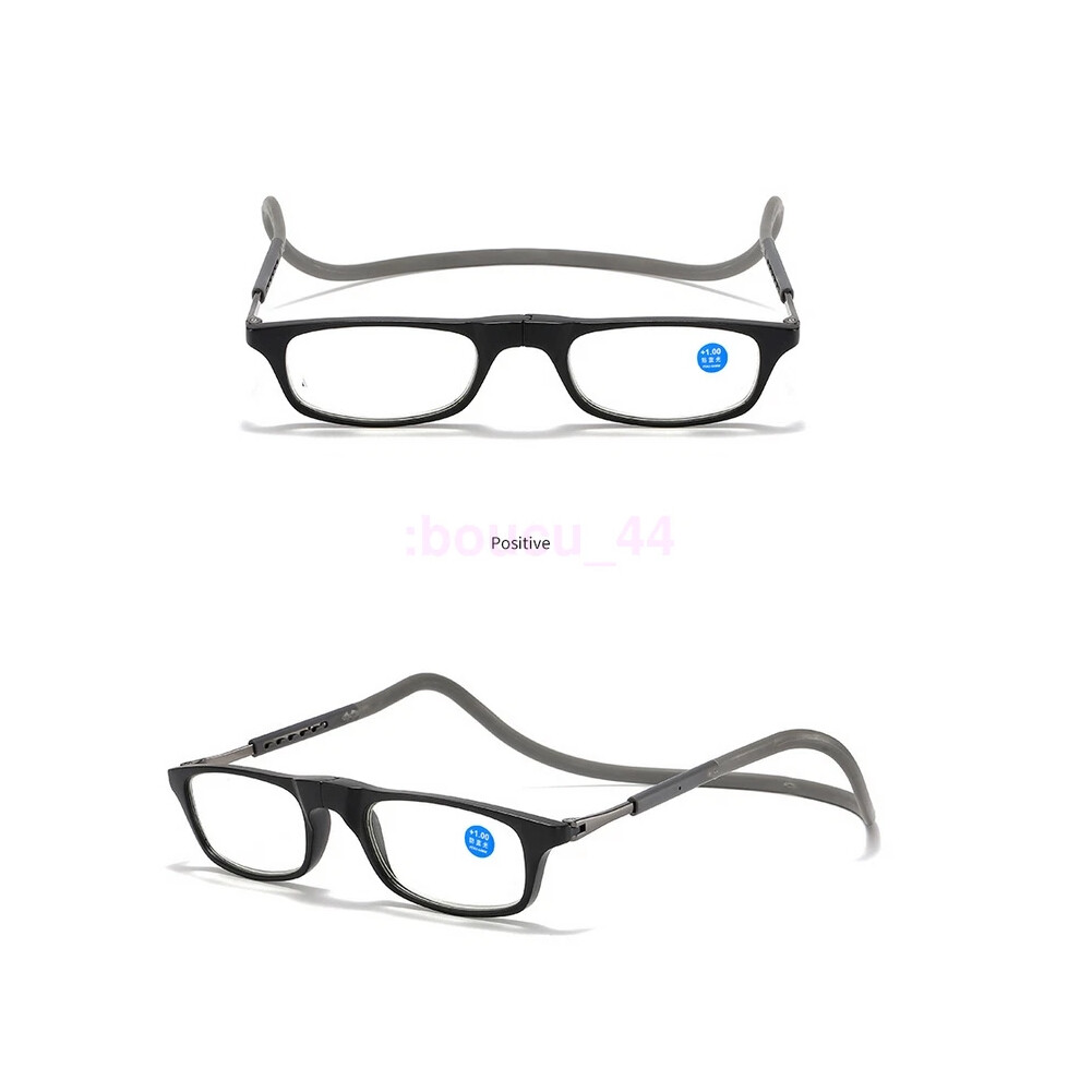 (Black, +200) Magnetic Hanging Neck Reading Glasses Portable Reading Glasses For Women Men-image-OPC-PHF6WSX-NEW