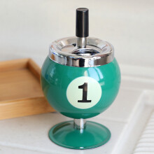 (Green No. 1) Creative Billiards Metal Ashtray With Cover Smoke Cup Anti-fly Ash Office Billiards Decorative Smoke Tray