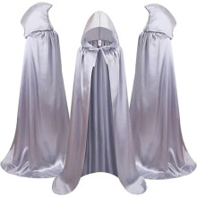 (Silver, 180cm (with cap)) Halloween Cape Black Death Cape Witch Demon Costume Vampire Party Children's Cape