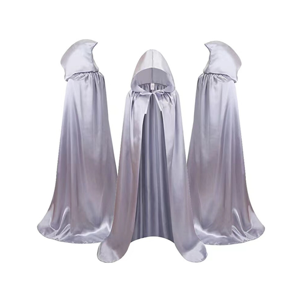 Photos - Fancy Dress ) Halloween Cape Black Death Cape Witch Demon Costume Vampire Party Children's Cape Black,Silver(Silver, 140cm (with cap)