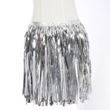 (Gloss grass skirt-silver, 40CM) Carnival Dance Performance Rain Scarf Dress Up Hawaii Beach Dance Party Decoration