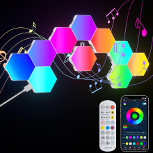 (10pcs Hexagon LED Lights) RGB LED Hexagonal Light Panel, Hexagonal Smart Wall Light Game Panel Synchronized with Music, Hexagonal Light Panel