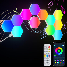 (12pcs Hexagon LED Lights) RGB LED Hexagonal Light Panel, Hexagonal Smart Wall Light Game Panel Synchronized with Music, Hexagonal Light Panel