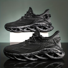 (Black Gray, 6.5) Comfy Breathable Blade Type Men's Sneakers - Woven Non Slip Lace Up Durable Shoes with Good Shock Absorbing