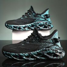 (Black Blue, 10.5) Comfy Breathable Blade Type Men's Sneakers - Woven Non Slip Lace Up Durable Shoes with Good Shock Absorbing