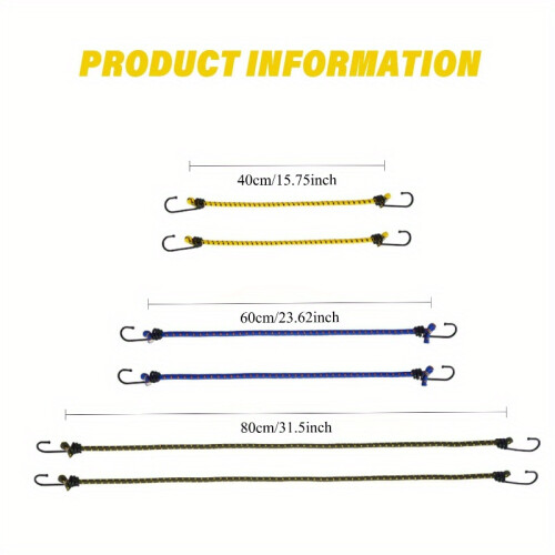 Cordeaux À Élastices Petits Et Longs Avec Crochets, Cordons À Élastification Noire Bleu Jaune Avec Crochets, Sangles À L'élastique 2