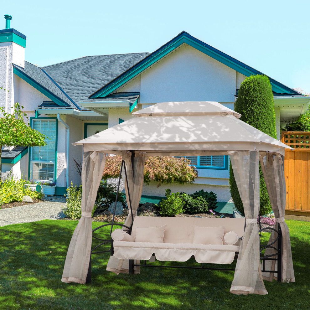 Outsunny 3 Seater Swing Chair Hammock Gazebo Patio Bench Outdoor Beige