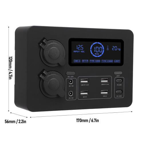 Mini Power Box, 12V 100W LCD Display Power Box, USB-C & QC3.0 Ports ...