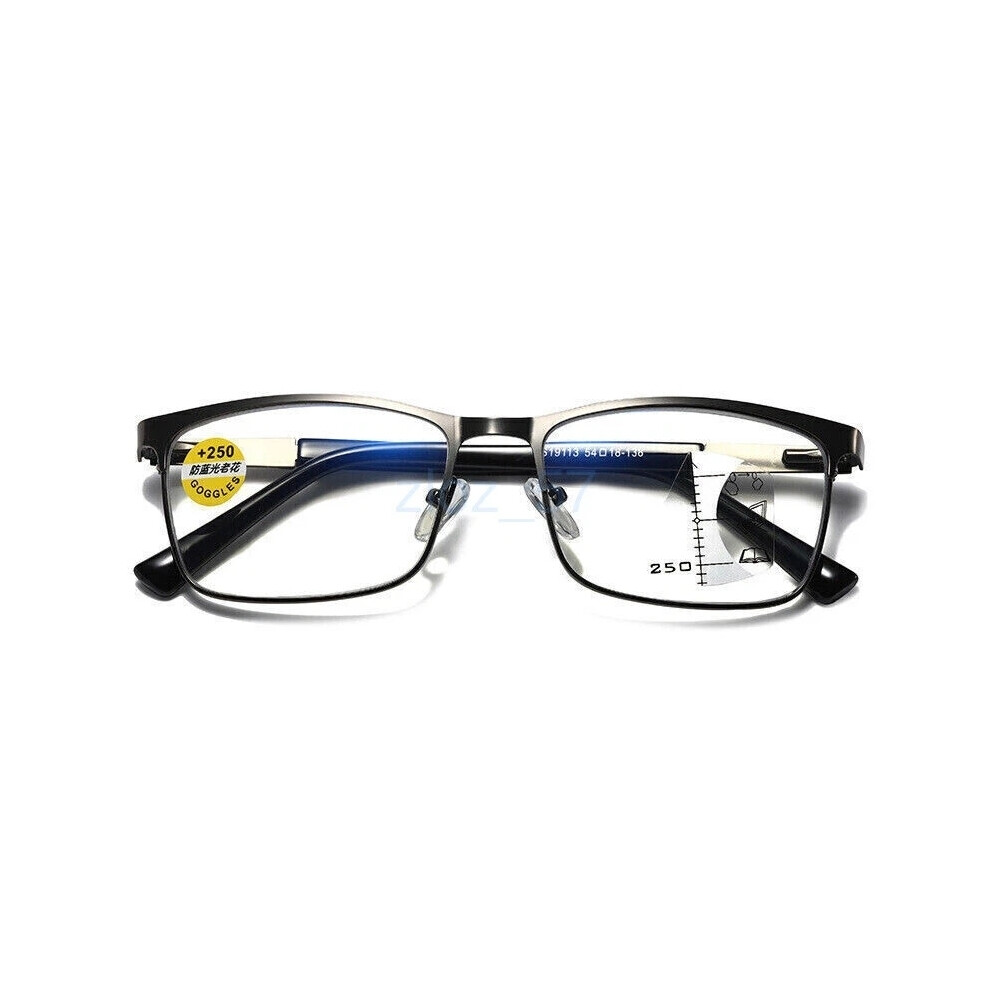 Gray (=+2.00 Strength, ) Mens Metal Progressive Multifocus Reading Glasses Bifocal Presbyopic Readers Hot