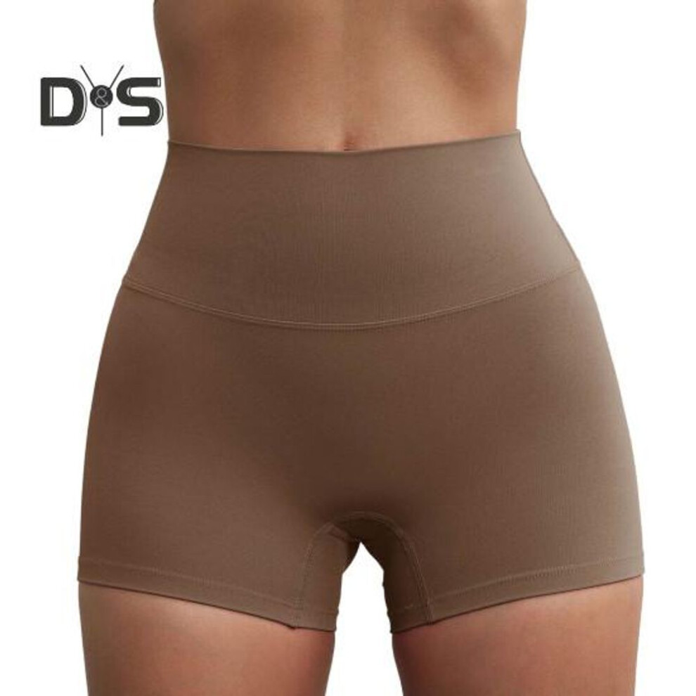 (brown, S) Women Safety Pants High Elasticity Solid Color Lace Seamless Soft Breathable Anti-exposure High Waist Quick Dry Mini Skirt Inner Shorts Yoga Shorts