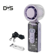 (purple) Handheld Turbo Fan Digital Display 13000rpm High Speed Foldable Design Rechargeable Portable Hanging Neck Fan
