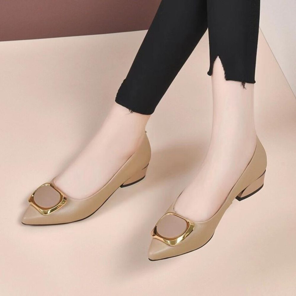 (beige, 40) Pumps Women Shoes Chunky Heels Casual Slip On Lady Pointed Toe Square Heel High Quality Comfort Party Wedding Office 2023 Summer