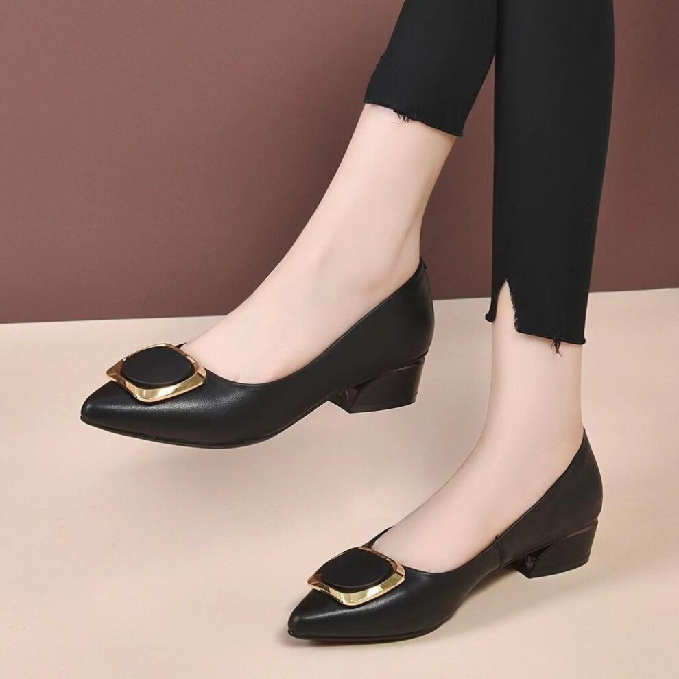 (black, 37) Pumps Women Shoes Chunky Heels Casual Slip On Lady Pointed Toe Square Heel High Quality Comfort Party Wedding Office 2023 Summer