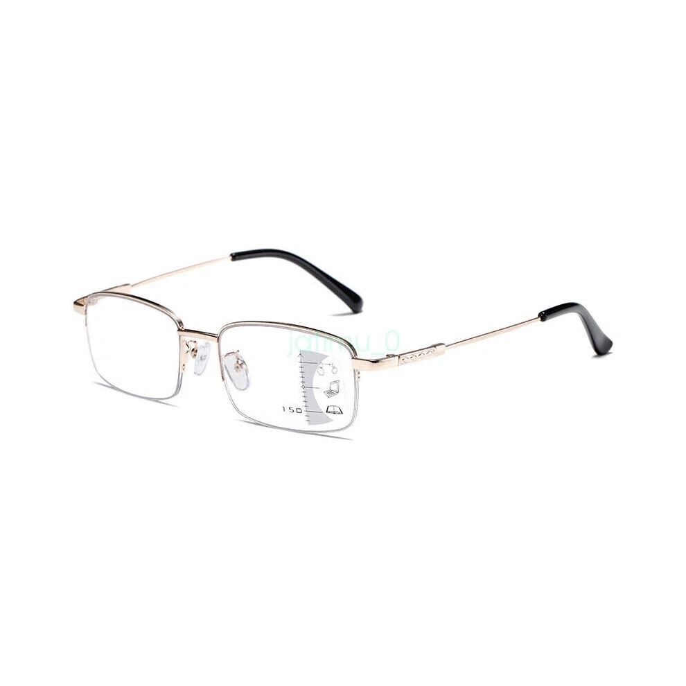 Golden (=+2.50 Strength, ) Mens Metal Progressive Multifocus Reading Glasses Bifocal Presbyopic Readers