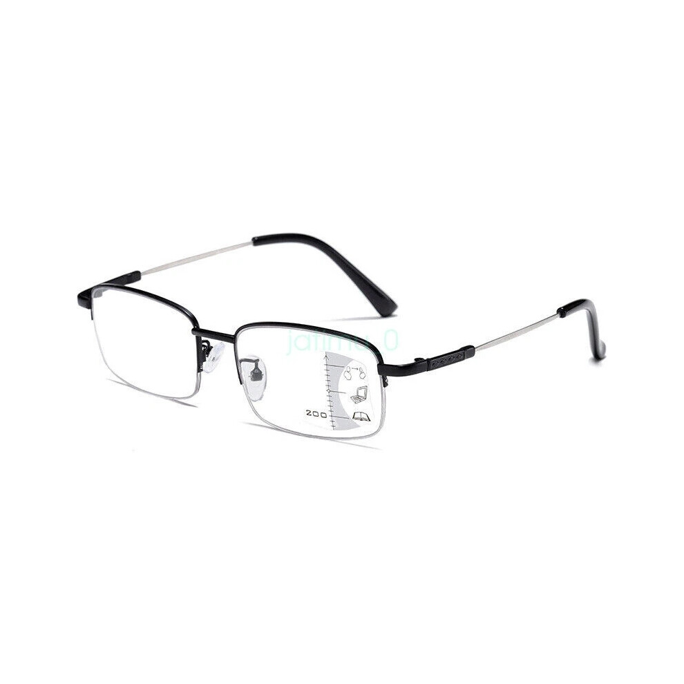 Black (=+4.00 Strength, ) Mens Metal Progressive Multifocus Reading Glasses Bifocal Presbyopic Readers