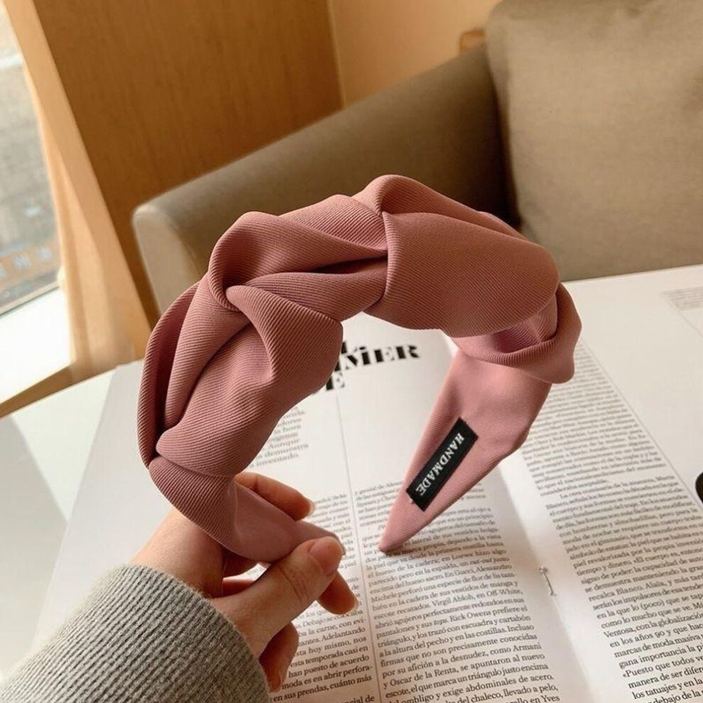 (pink) Fashion Women Wide Bezel Hair Hoop Solid Color Pleated Elastic Headband Hairband Hair Bands Headwear Hair Accessories