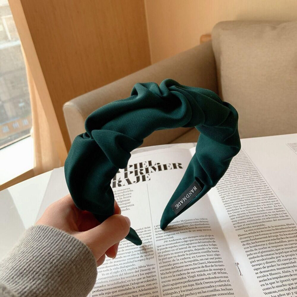 (green) Fashion Women Wide Bezel Hair Hoop Solid Color Pleated Elastic Headband Hairband Hair Bands Headwear Hair Accessories