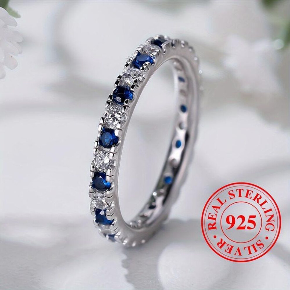 (white,blue, 8) Elegant S925 Sterling Silver Blue White Zircon Rings For Women Exquisite Gemstone Engagement Rings Fine Jewelry