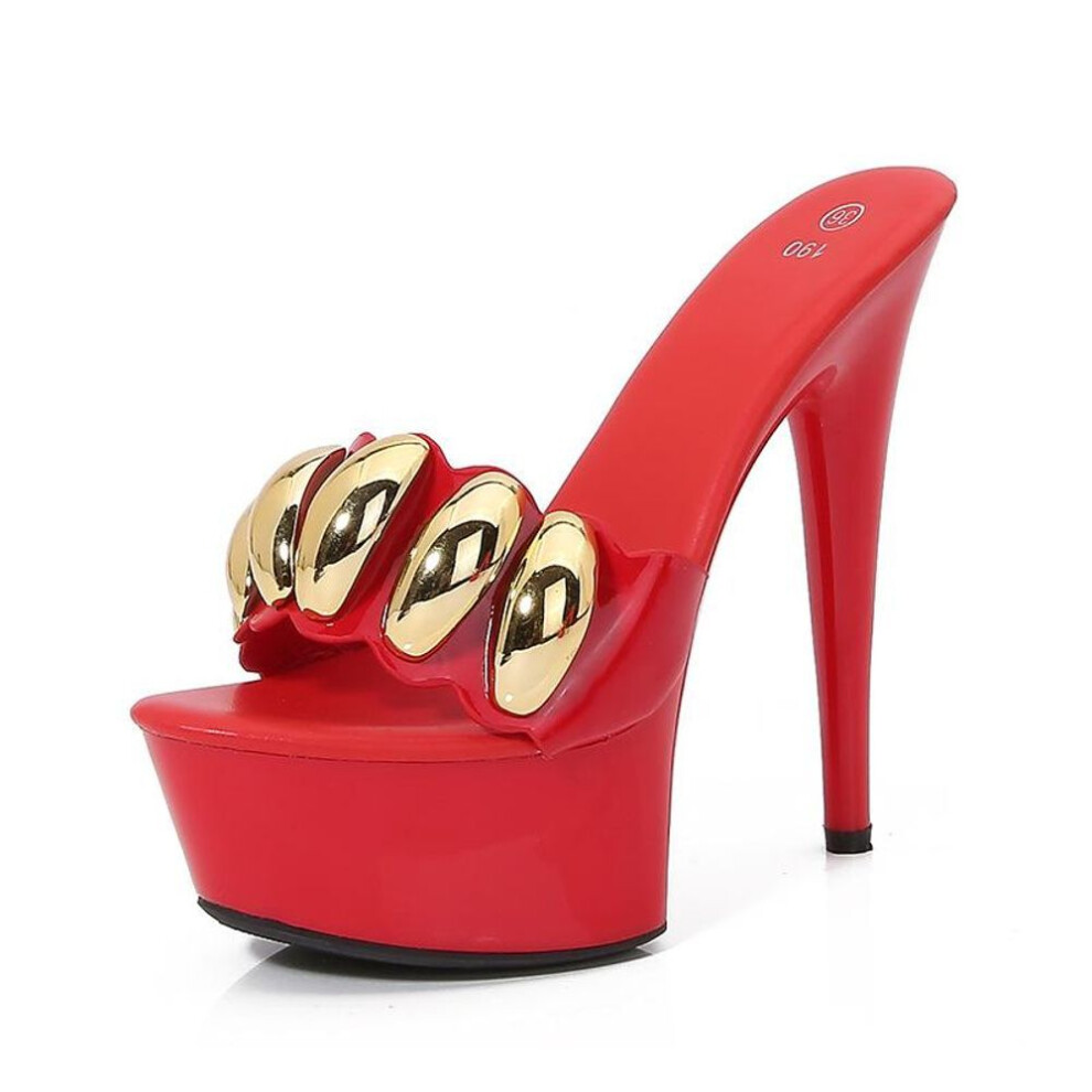 (red, 36) New Pu High Heels Stiletto Sexy Black Waterproof Table  High High Heels Slippers