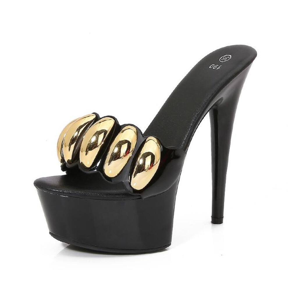 (black, 36) New Pu High Heels Stiletto Sexy Black Waterproof Table  High High Heels Slippers