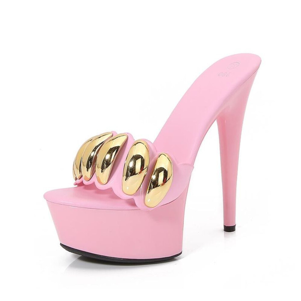 (pink, 42) New Pu High Heels Stiletto Sexy Black Waterproof Table  High High Heels Slippers