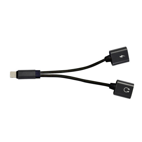 (Black)Adaptateur 2en1 Double Lightnin Chargeur Audio Splitter Câble Séparateur