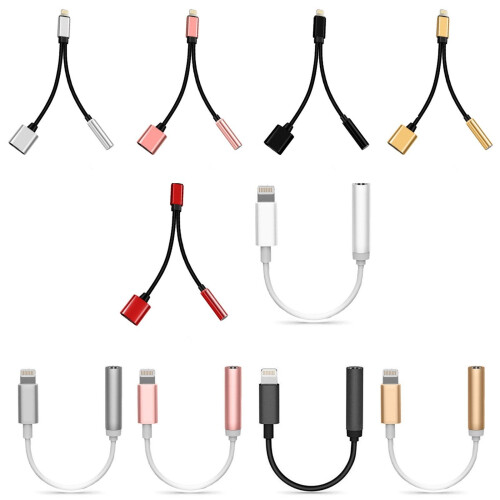 (Black)Adaptateur 2en1 Double Lightnin Chargeur Audio Splitter Câble Séparateur 1