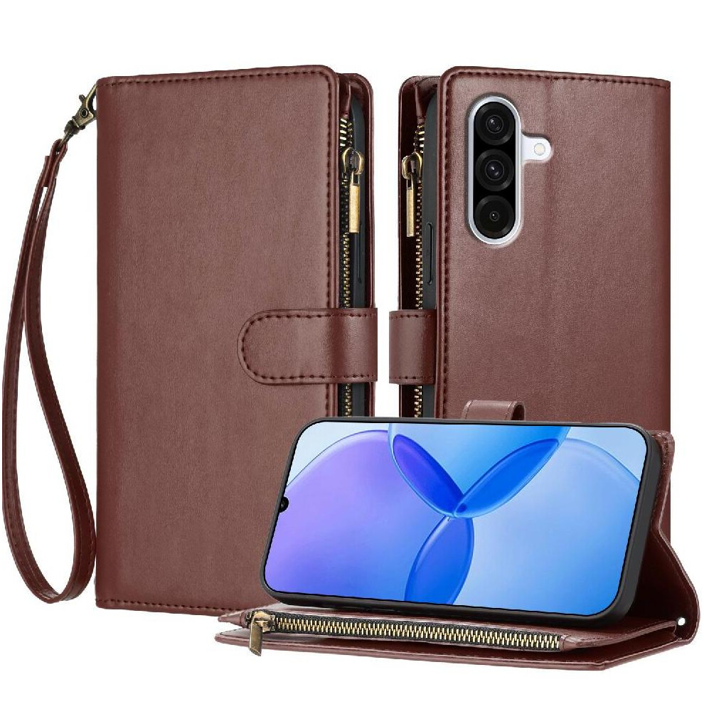 Gangxun (Brown) Case For Samsung Galaxy A36 5G Folio Flip Wallet Zipper Card Slots Handbag Cover Pu Leather Brown