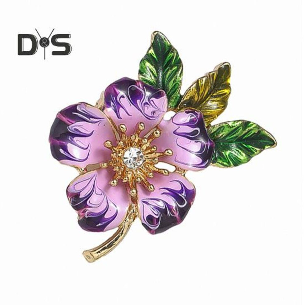 (purple) Women Brooch Enamel Flower Dripping Oil Anti-slip Wear-resistant Suit Coat Collar Hat Scarf Decoration Clothes Pin Prom Party Garment Jewelry