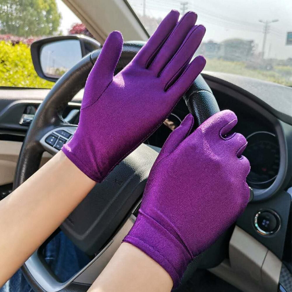 (purple) Women Men Thin Summer Elastic Spandex Etiquette Gloves Driving Gloves Sun Protection Anti-uv