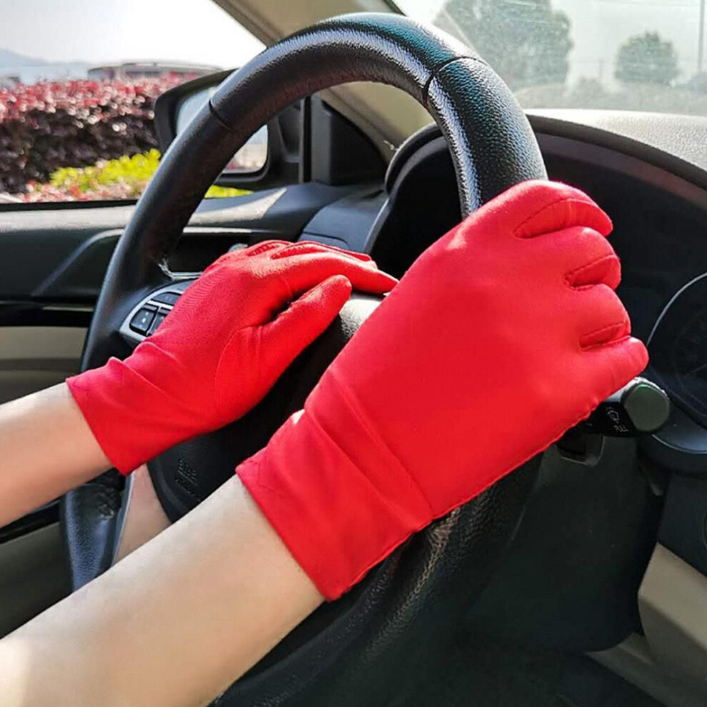 (red) Women Men Thin Summer Elastic Spandex Etiquette Gloves Driving Gloves Sun Protection Anti-uv