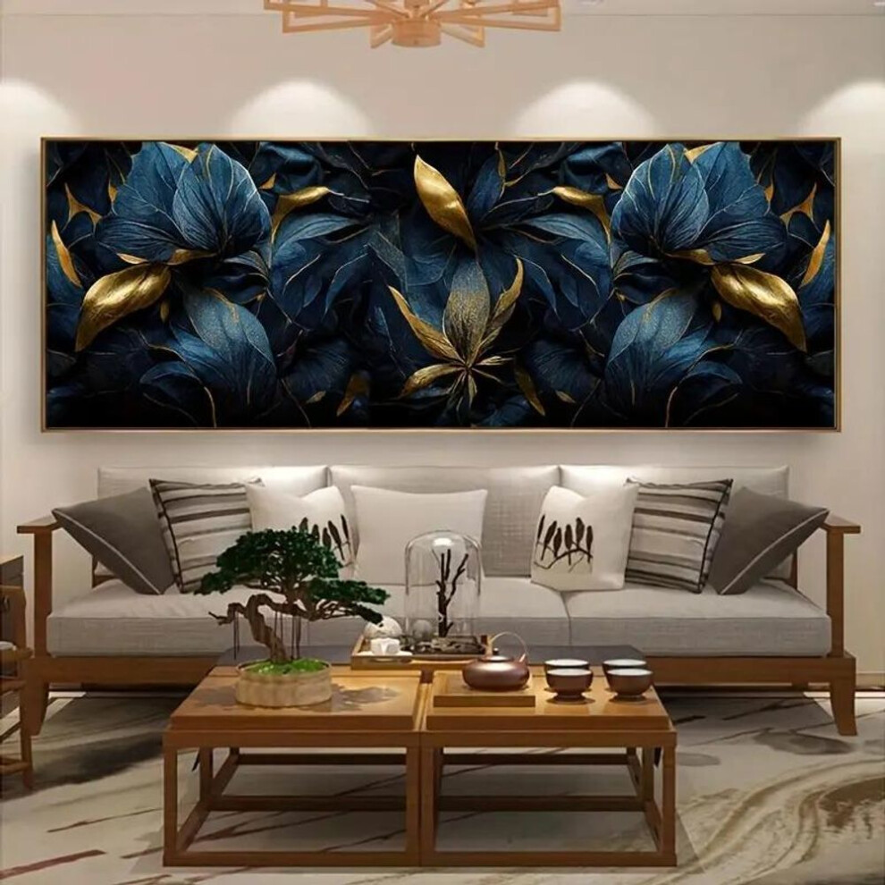 (as the picture, 20X60CM NO FRAME) Luxurious Golden Wall Art With Black Background And Dark Floral Canvas Painting Flower Posters Prints For Living Room Decoration