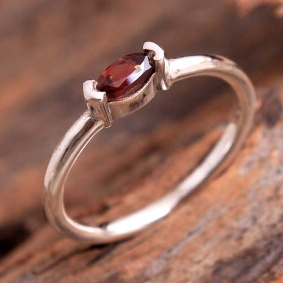 (red, 6.5) Garnet Ring, Handmade Jewelry, 925 Sterling Silver, Silver Ring