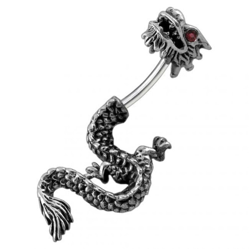 (Aurora Borealis, Silver) Red Eye Dragon Spinal Belly Ring