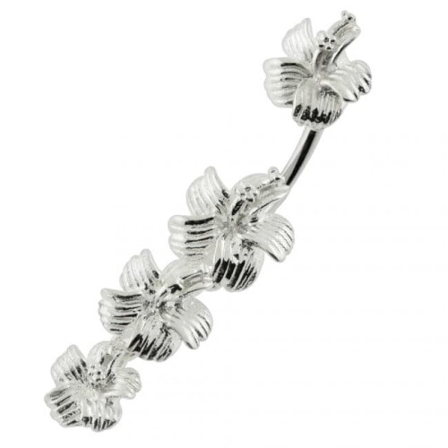 (Silver) Hibiscus Flower Dangling Spinal Ring 1