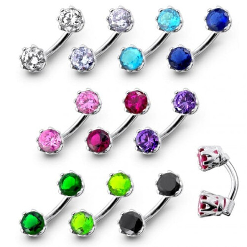 (Purple, Silver) Jewelled Duo Stones Spinal Belly Button Ring