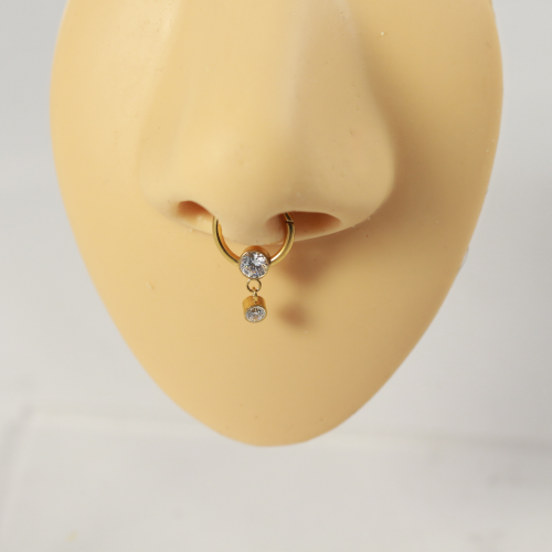 (Plain, 10mm) G23 Titanium Dangling CZ Jewelled Hinged Segment Clicker Ring 2