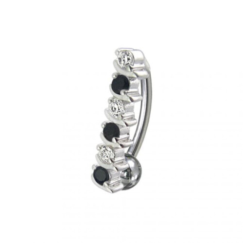 (Pink, Silver) Fancy Multi Colour Stones Non-Moving Reverse Banana Belly Ring 2