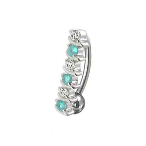 (Pink, Silver) Fancy Multi Colour Stones Non-Moving Reverse Banana Belly Ring