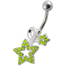 (Aqua, Silver) Fancy Jewelled Star Non-Moving Belly Ring