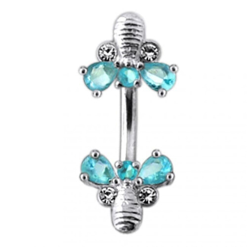 (Emerald, Silver) Jewelled Bumble Bees Spinal Ring 1