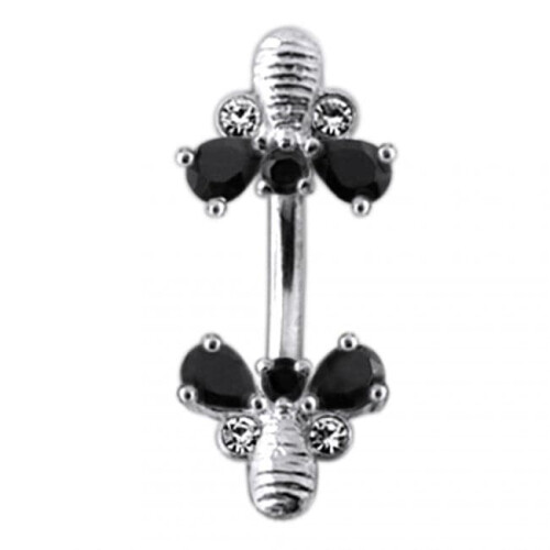 (Emerald, Silver) Jewelled Bumble Bees Spinal Ring 2
