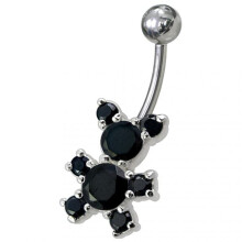 (Lavender, Rose Gold) Fancy Mix Color Jewelled Non-Moving Teddy Bear SS Bar Belly Ring