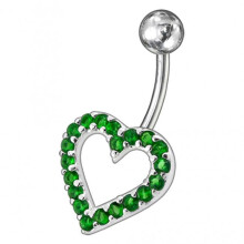 (Emerald, Silver) Fancy Heart Jewelled Non-Moving Titanium Bar Belly Ring