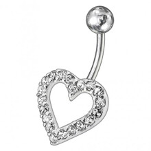 (Clear, Silver) Fancy Heart Jewelled Non-Moving Titanium Bar Belly Ring