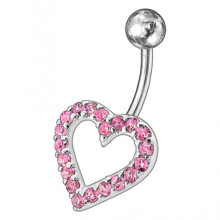 (Pink, Silver) Fancy Heart Jewelled Non-Moving Titanium Bar Belly Ring