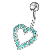 (Aqua, Silver) Fancy Heart Jewelled Non-Moving Titanium Bar Belly Ring