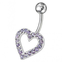 (Lavender, Silver) Fancy Heart Jewelled Non-Moving Titanium Bar Belly Ring